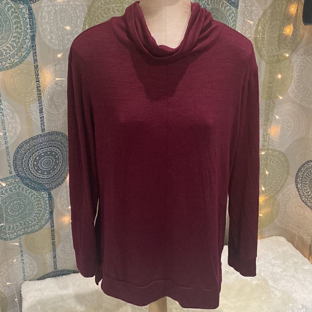 a-new day. Long, L/S, Maroon sweater with loose collar. Womens L.